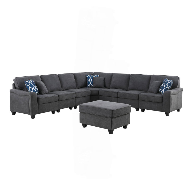 Canapé modulaire en forme de L et repose-pieds 125 po tissé gris foncé 125 po