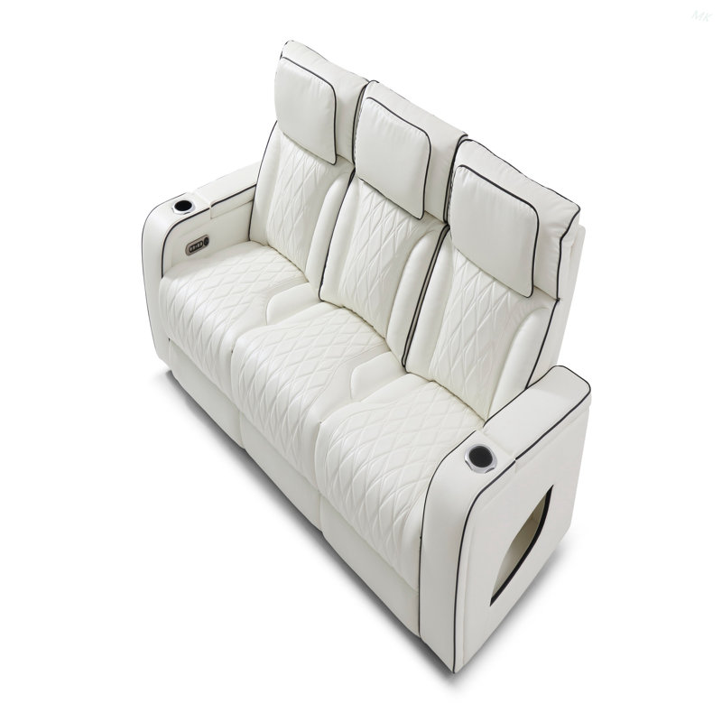 Canapé de cinéma maison inclinable électrique 3 places avec appui-tête réglable, similicuir, lumières DEL et porte-gobelets