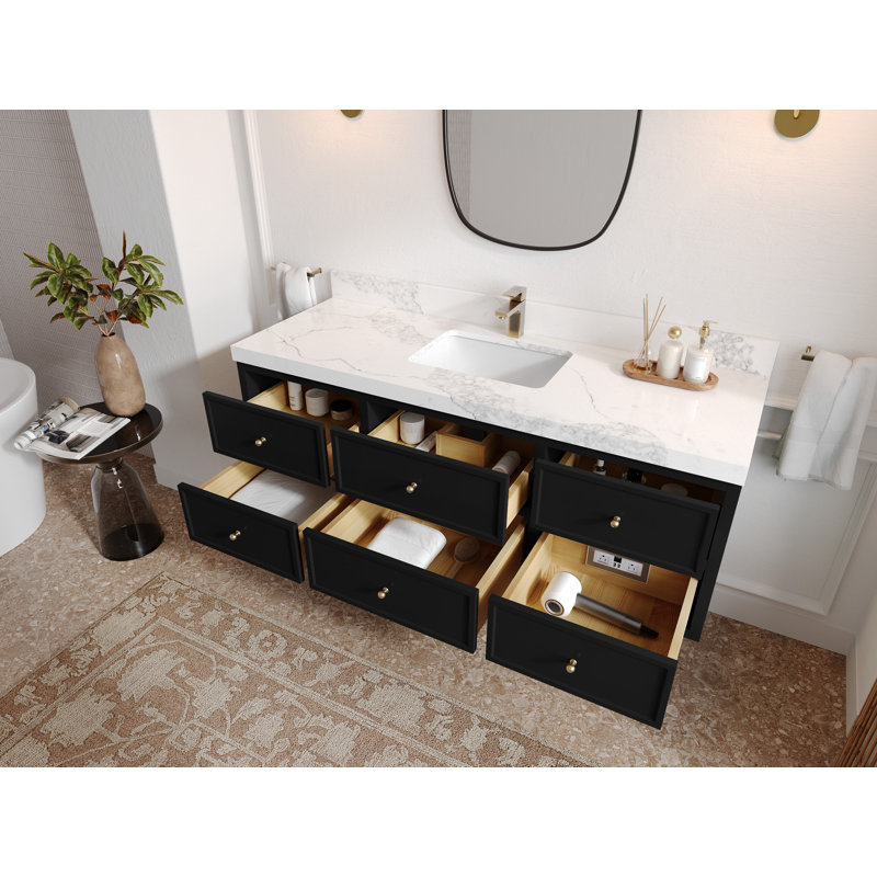 Roswell Floating 60'' Single Bathroom Vanity with Marble Top