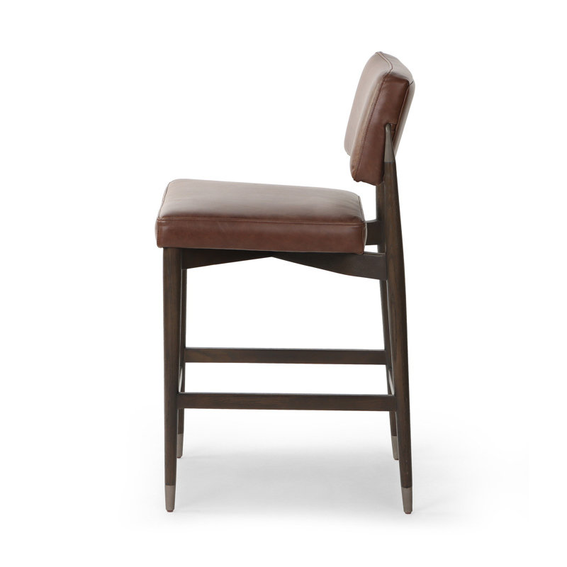 Anton Upholstered Stool, Counter Stool (27" Seat Height), Cognac Genuine Leather