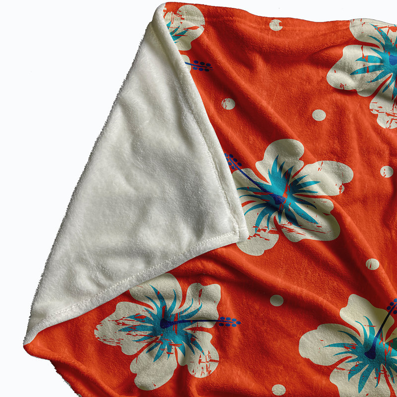 Tashi Plain Weave / Muslin Throw Blanket, Orange/White/Blue