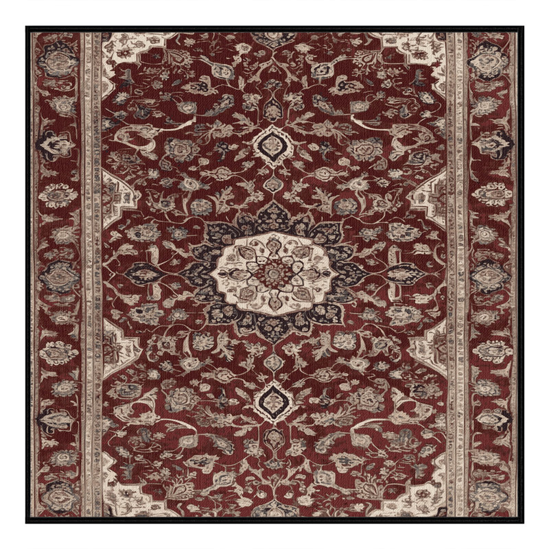 Tapis persan noir lavable à la machine, Carré 7 pi