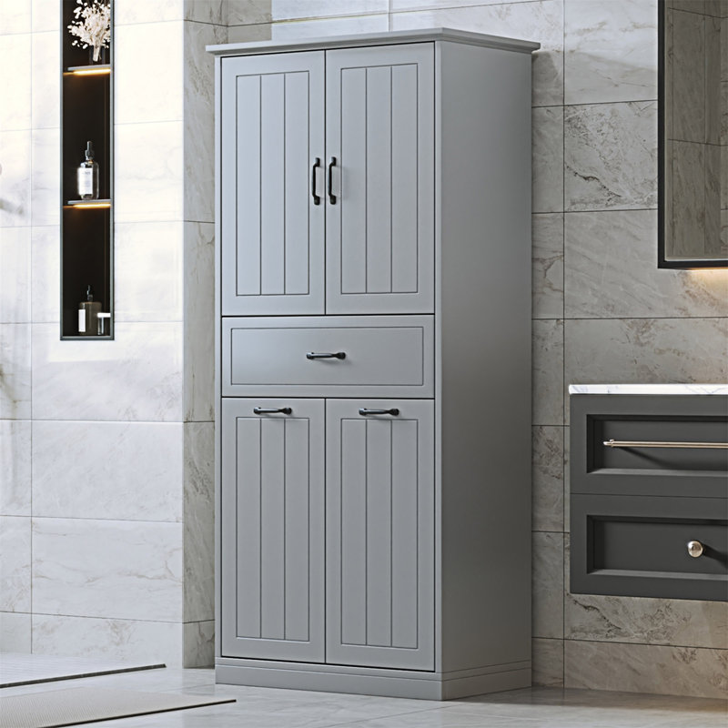 Bathroom Storage Cabinet With Laundry Basket, Gray
