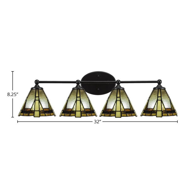 Barre d'éclairage de salle de bain 4 lumières Blank au fini noir mat avec verre Zion 7 "