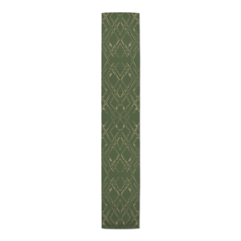 Araya Cotton Blend Table Runner, 72" L x 16" W, Green/Gold