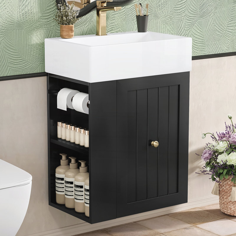 Meuble-lavabo de 20 pouces avec lavabo en céramique, Noir