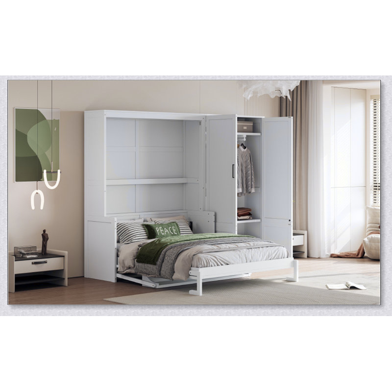 Grand lit escamotable mural avec placard, Blanc