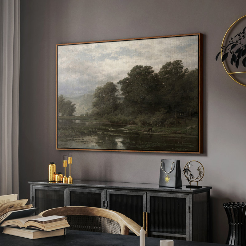 Paysage rétro - Toile tendue avec châssis encadré, Noyer, H 17 po x l 25 po