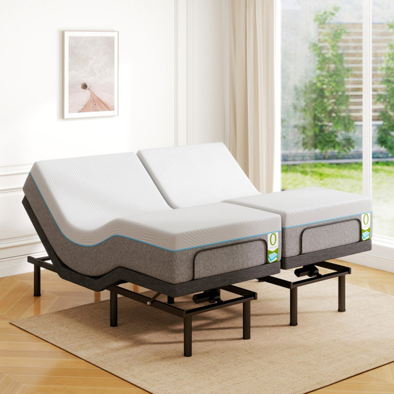 Structure de lit réglable Modern Modern avec matelas de 12 po, télécommande sans fil, fonction anti-ronflement, assemblage sans outil