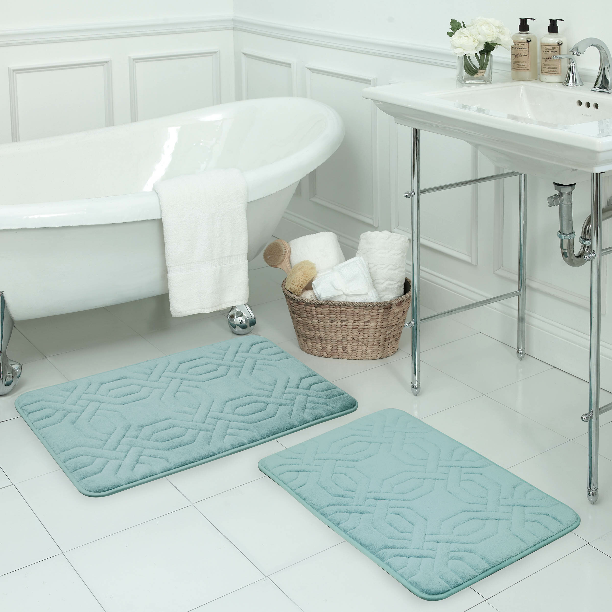 The Big One Border Memory Foam Bath Rug - Aqua - 20x32