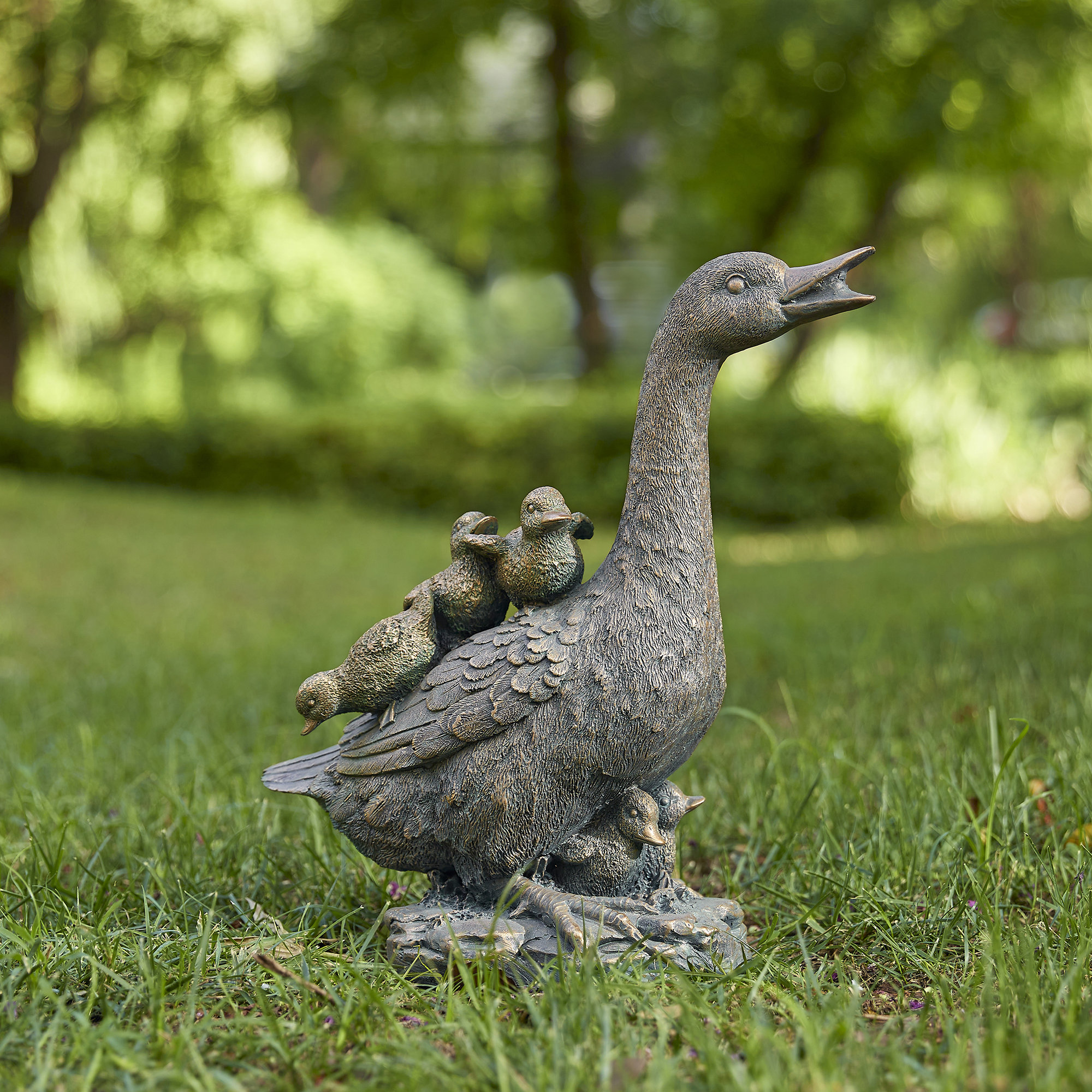 Diahn 15"H Polyresin Faux Bronze Duck Garden Statue