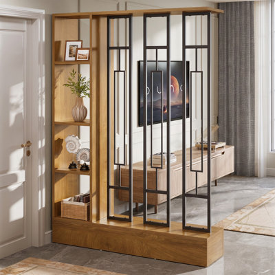 70.9" Wall Room Divider With Display Shelves, Modern Freestanding Room Divider Screen With Sturdy Base, Wall Partition For Home & Office