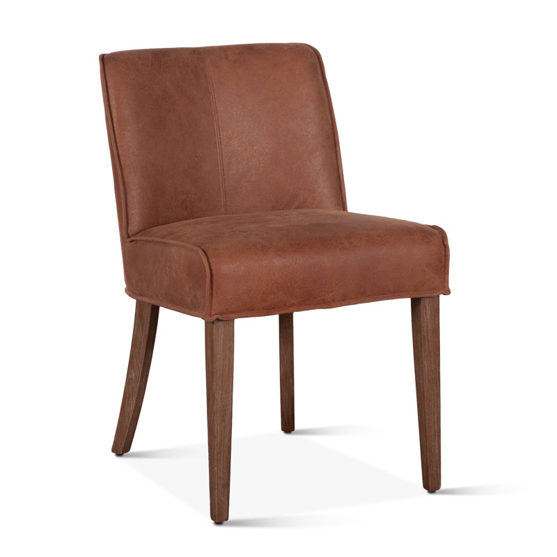 Hagood 19.5'' H Genuine Leather Upholstered Oak Side Chair, Tan