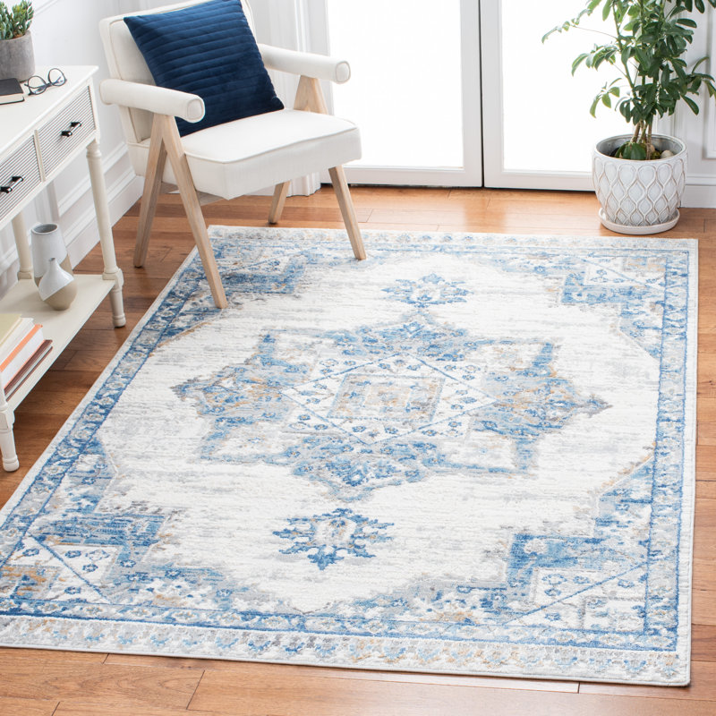 Tapis oriental ivoire / bleu Platita, Rectangle 9 pi x 12 pi