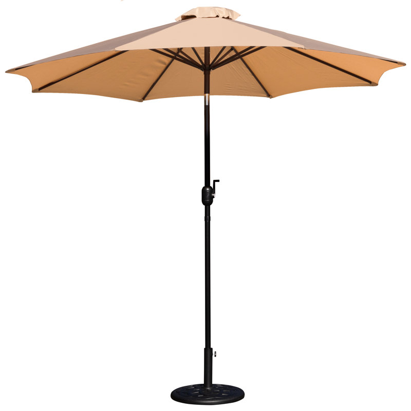 Ensemble Narron - Parasol rond 9 pi et base imperméable universelle en ciment, Brun clair
