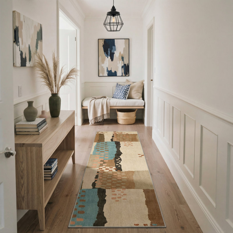 Tapis d'intérieur à motif géométrique lavable à la machine brun / beige avec envers antidérapant