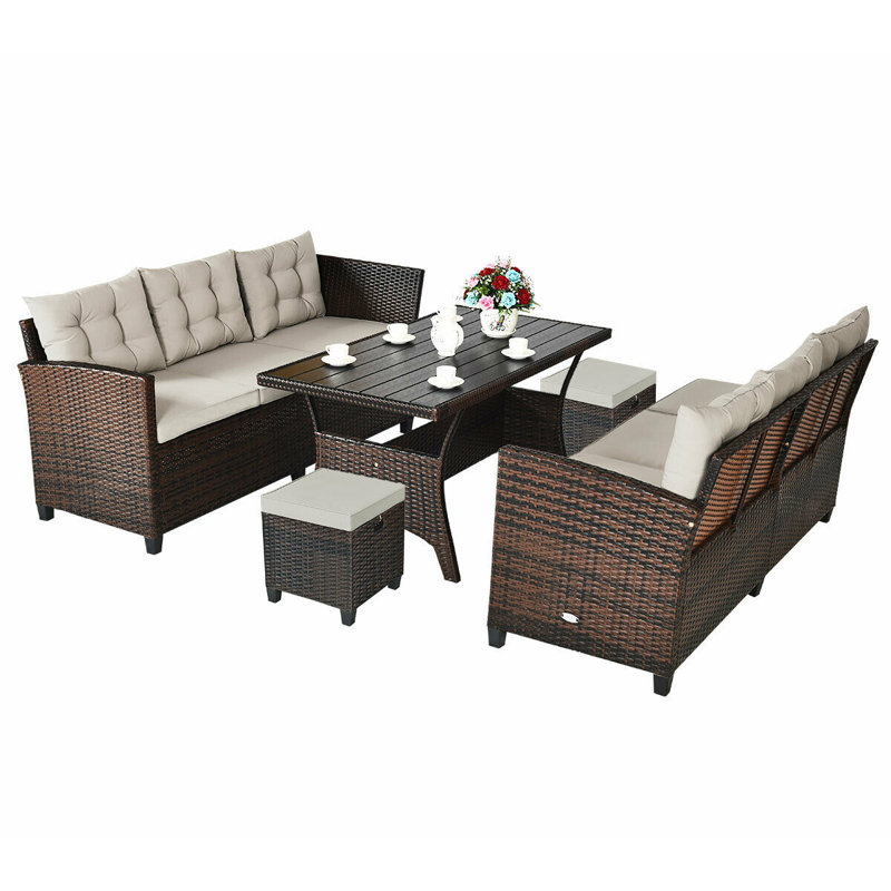 Hearston Rectangular 8 - Person 27.5" Long Dining Set with Cushions