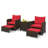 5 Pcs Patio Rattan Furniture With 2 Wicker Ottomans & Tempered Glass Coffee Table-368362681