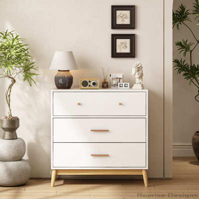 Nordic Style 3-Drawer Storage Cabinet, Modern White Chest of Drawers with Rose Gold Handles & Solid Wood Base, Small Space Organizer for Office, Kids Room