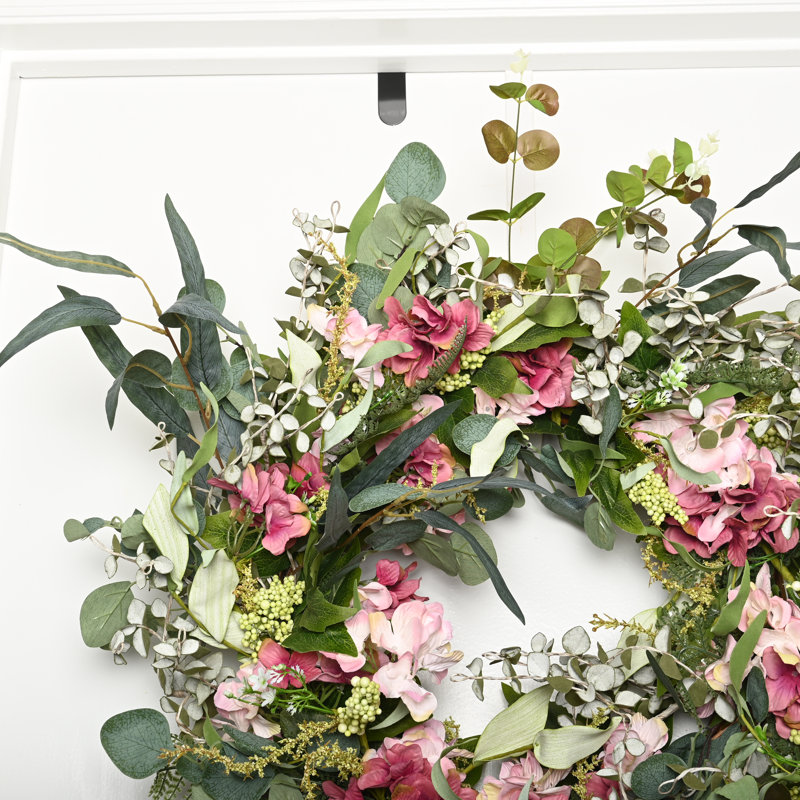 Couronne florale d'hortensia printanière 24 po pour porte d'entrée 24 po