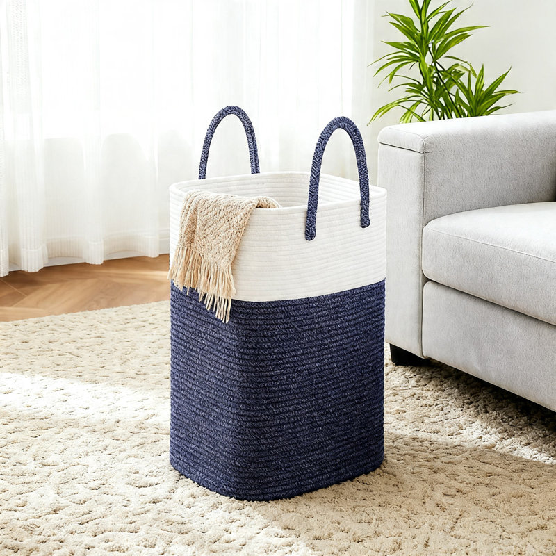 Panier à linge polyvalent en corde de coton tissé (bleu)