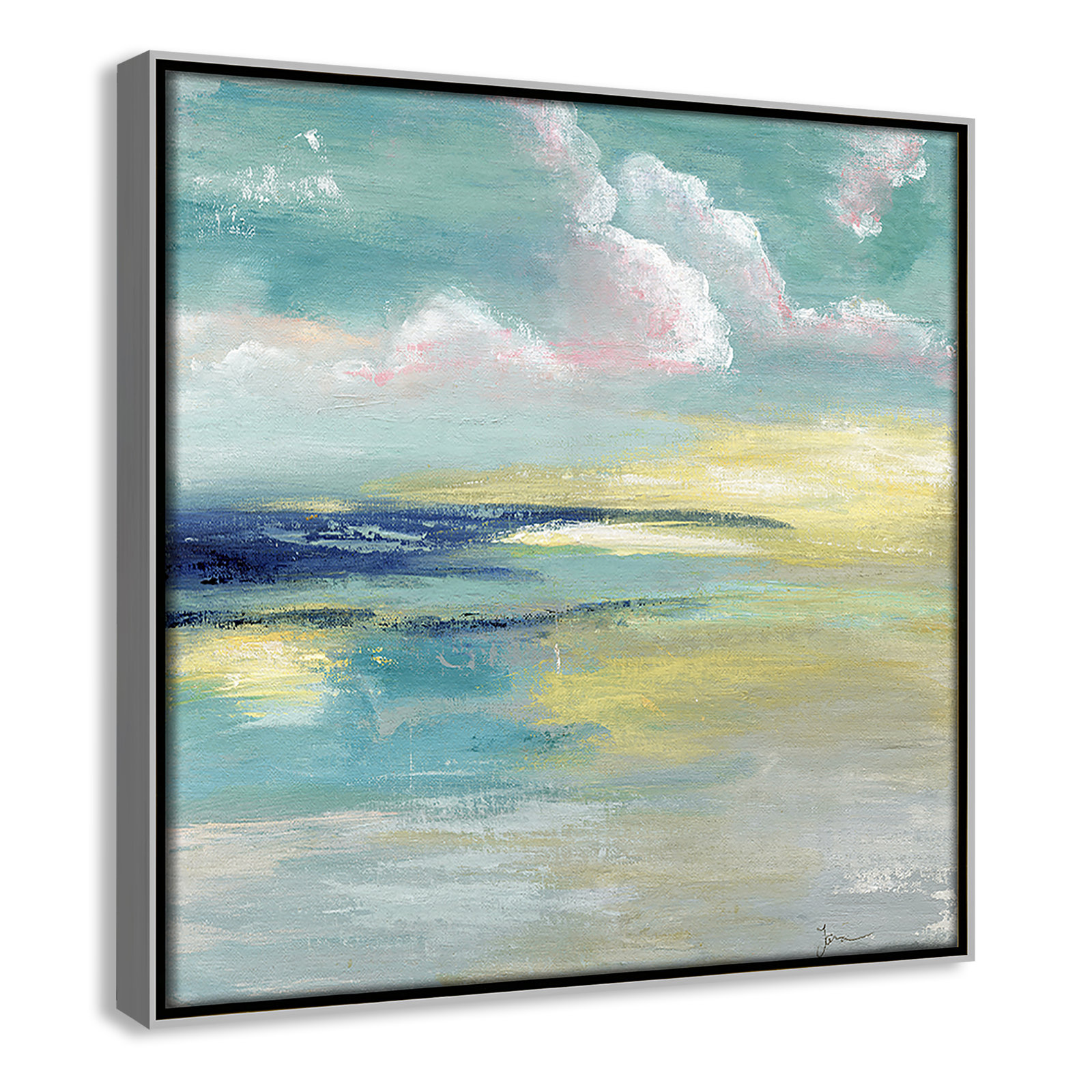 Bertie "Ocean View" Painting by Tava Studios, Silver Framed Canvas, 13.5" H x 13.5" W x 2" D