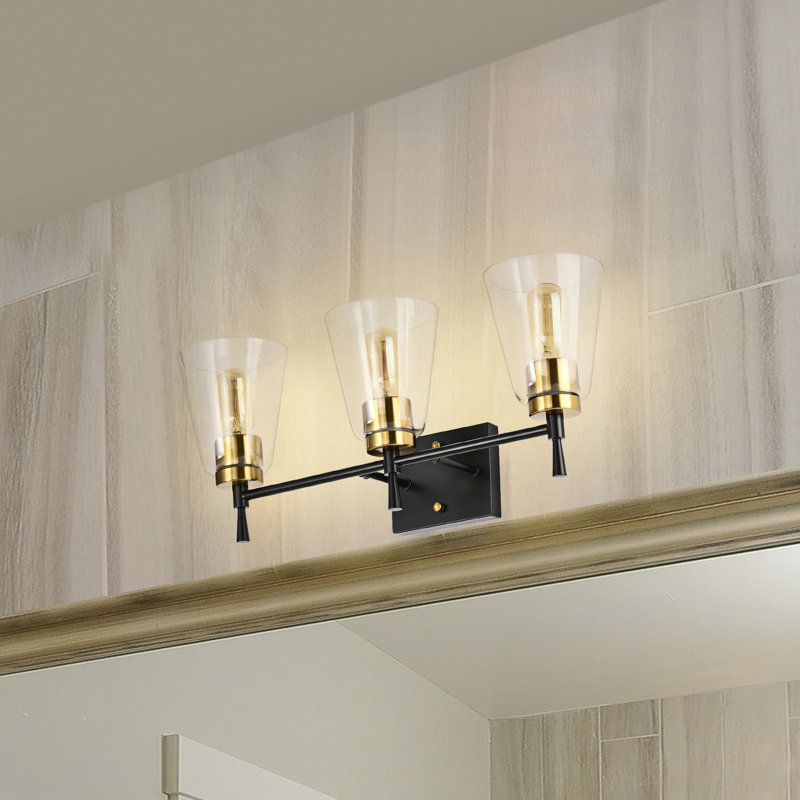 3 - Light Dimmable Vanity Light, Black/Antique Brass