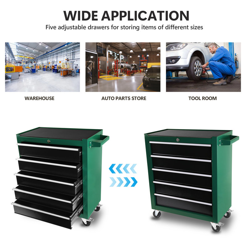 5 Drawers Rolling Tool Chest with Wheels, Portable Rolling Tool Box on Wheels, Green
