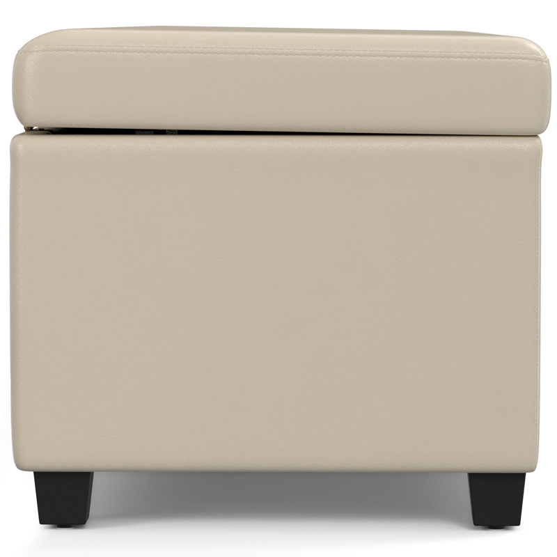 Satin Cream Faux Leather Storage Ottoman Bench