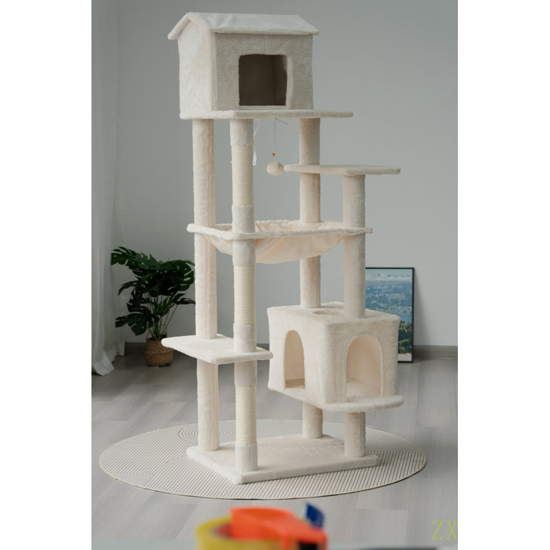 63 Inches Multi-Level Large Cat Tree, Beige