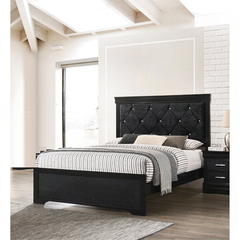 Mobilier de chambre à coucher moderne en tissu avec panneau de lit capitonné moderne en bois noir