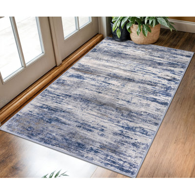 Machine Washable Rugs 3x5 Entryway Rug with Rubber Backing Blue/Gray Throw Rugs Indoor Rugs Pet Friendly for Kitchen Bedroom 
