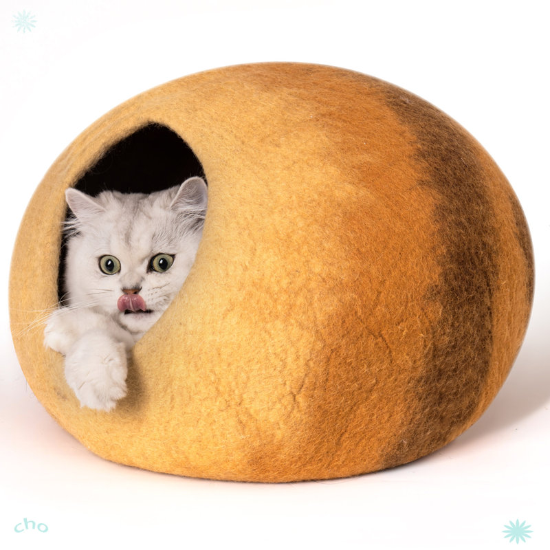 Lit pour chat - grotte en laine faite à la main avec jouet pour souris, Orange