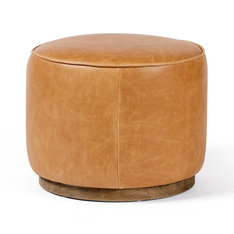 Sinclair Round Ottoman, Natural, Sonoma Butterscotch Genuine Leather