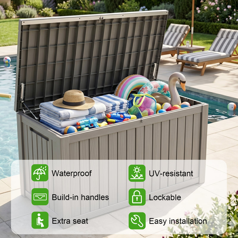 Boîte de rangement pour terrasse de 180 gallons, Boîte de rangement 180 gallons en résine grise r