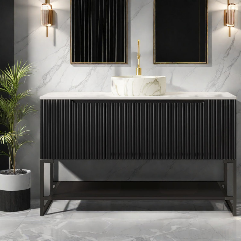 Meuble-lavabo moderne avec rangement: lavabo en céramique brillante et armoire durable, parfait pour la maison