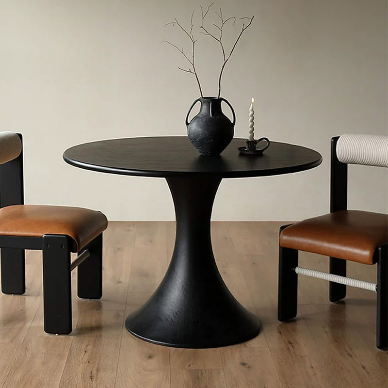 Black Round Solid Wood Dining table,  29.53"H x 39.37"L x 39.37"W