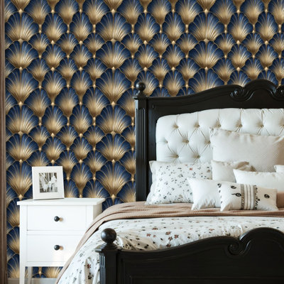 Peel and Stick Wallpaper Contact Paper Luxury Vintage Scallop Shell Art Deco Tessellation Design Self Adhesive and Removable 24in x 118in(60x300cm)
