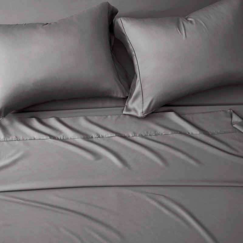 Tencel Sheet Set 4 Pieces, Charcoal Gray, King Sheet Set + 1 Fitted Sheet + 2  Pillowcases