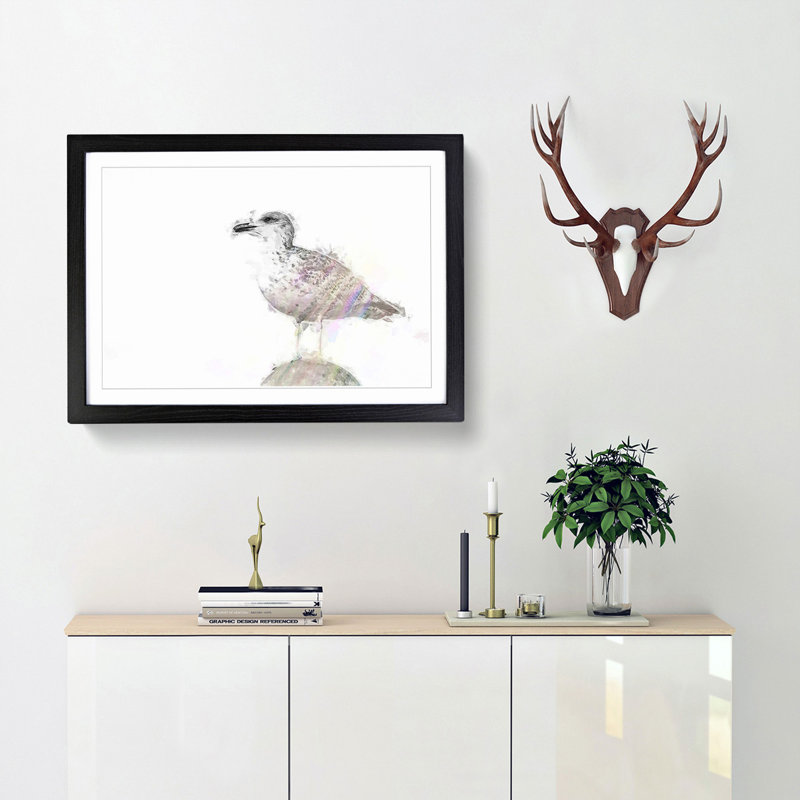 Seagull Bird in the Rainbow in Abstract - Picture Frame Graphic Art Print, Black, 40cm H x 60cm W x 2cm D