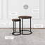 Table d'appoint ronde ronde avec finition en bois de muscade et pieds en métal noir