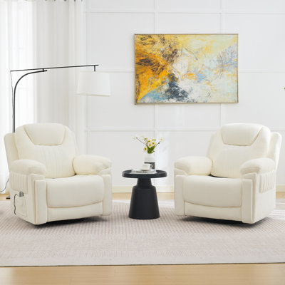 Ensemble de 2 fauteuils inclinables électriques à bascule pour adultes avec 3 vitesses, télécommande câblée, fauteuil inclinable à bascule Fabric Power, minuterie à bascule 5 à 15 minutes, pour le salon, blanc crème