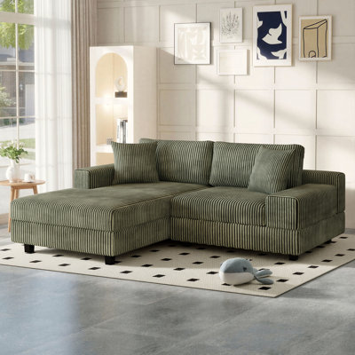 Clitheroe 73.63"W L-Shaped Corduroy Upholstered Sectional Couch with Reversible Chaise and Headrest Support