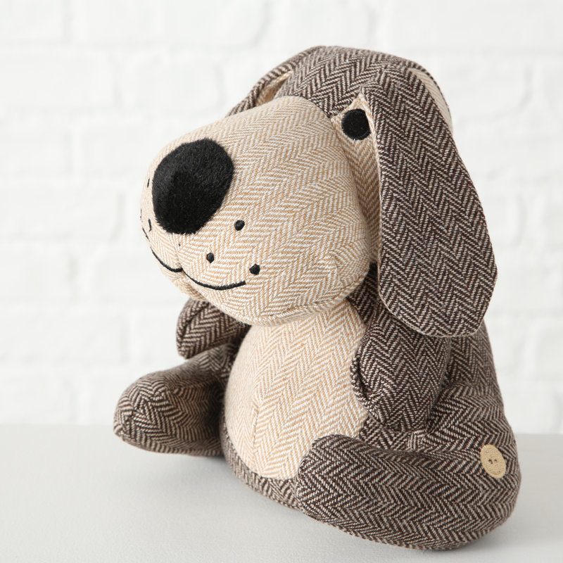 Brown and Tan Tweed Fabric Puppy Dog Door Stop