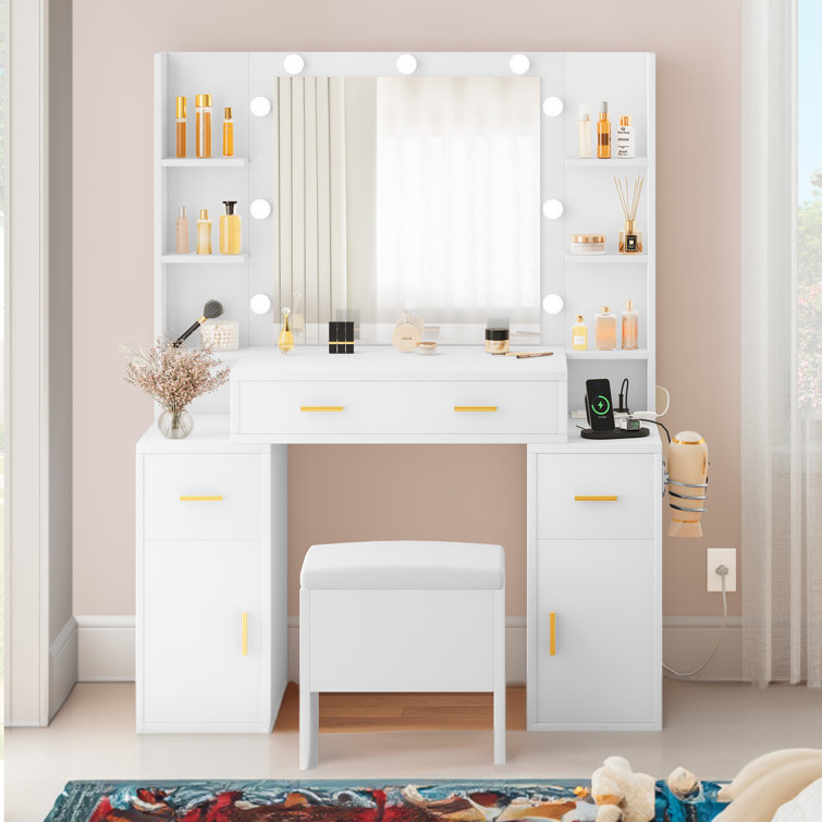 Venette Vanity with Built-In Outlets and Lighted Mirror, Black