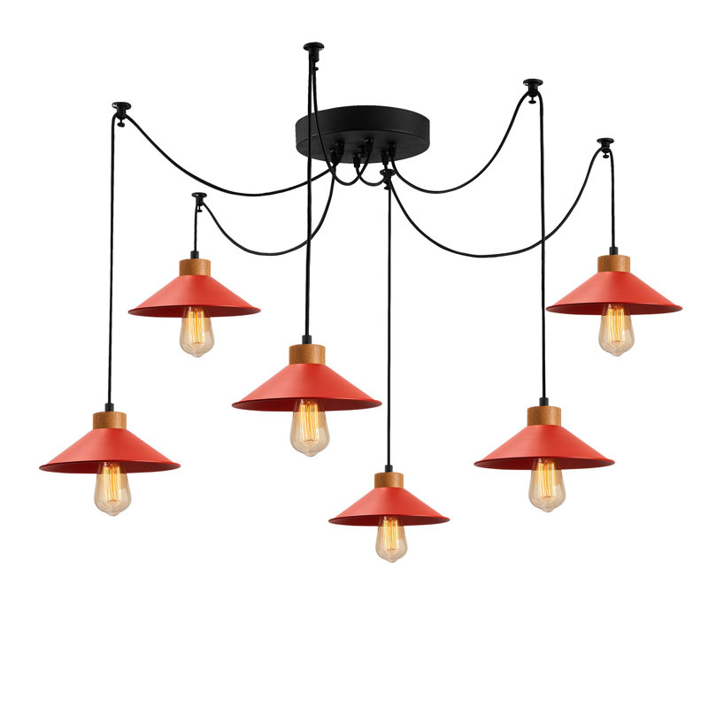 Luminaire suspendu conique à 6 lumières Caban, Rouge