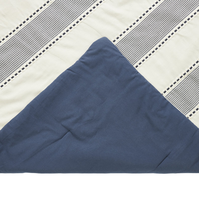 Ivory and Navy Striped Microfiber Queen Comforter Set