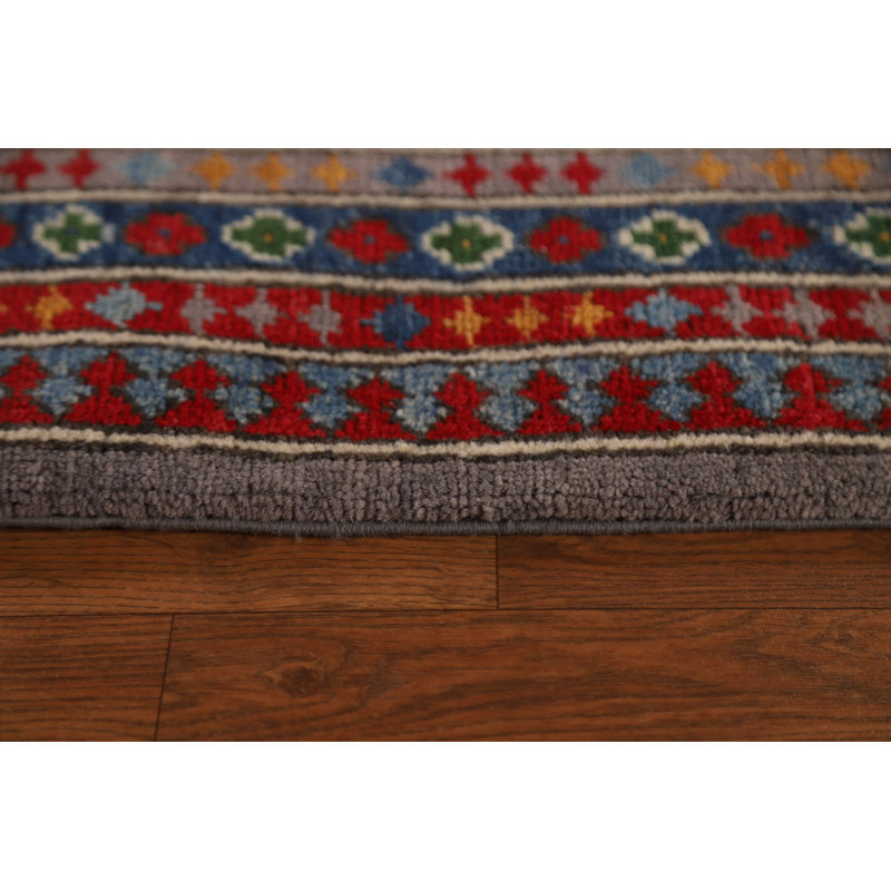 Tapis unique en laine noué à la main 9 pi 9 po x 14 pi 2 po nouvel âge en rouge / gris / jaune