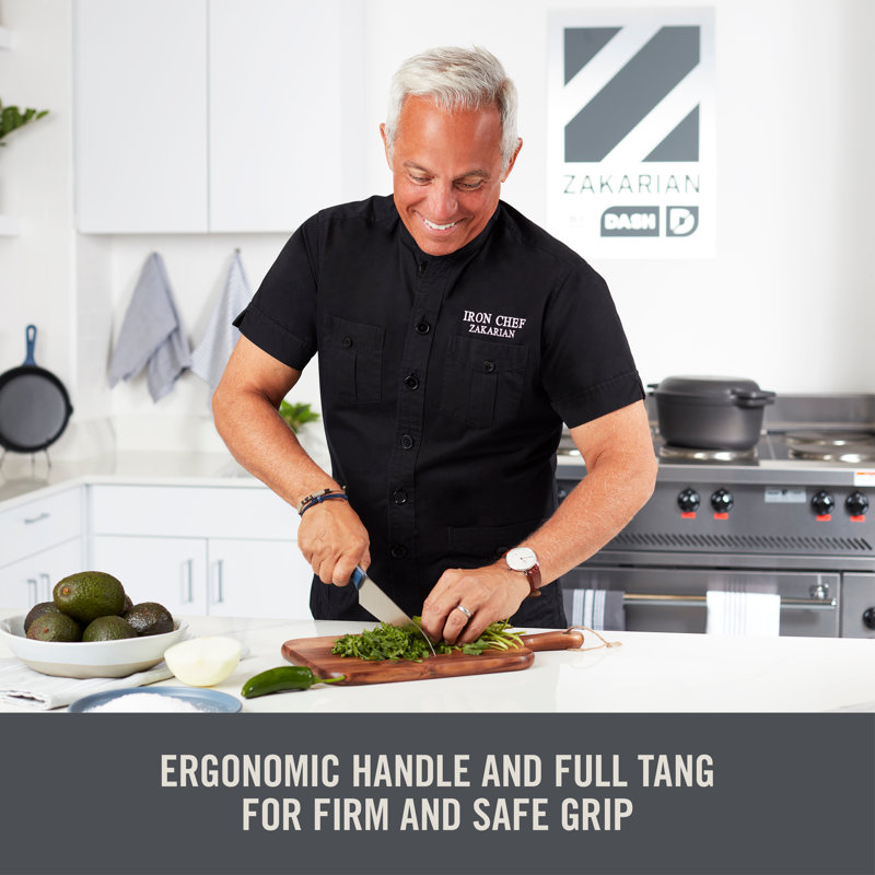 Zakarian by Dash 7" Rocking Chef Knife with Sheath, Black
