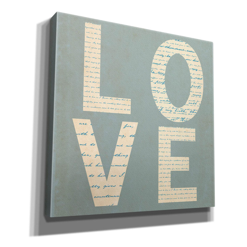 «Love Script On Blue» par Tom Quartermaine, H 12 po x l 12 po x P 0,75 po